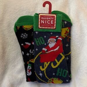 (2 Pack) NEW Naughty or Nice Men's Funny Christmas Taco Santa Novelty Crew Socks